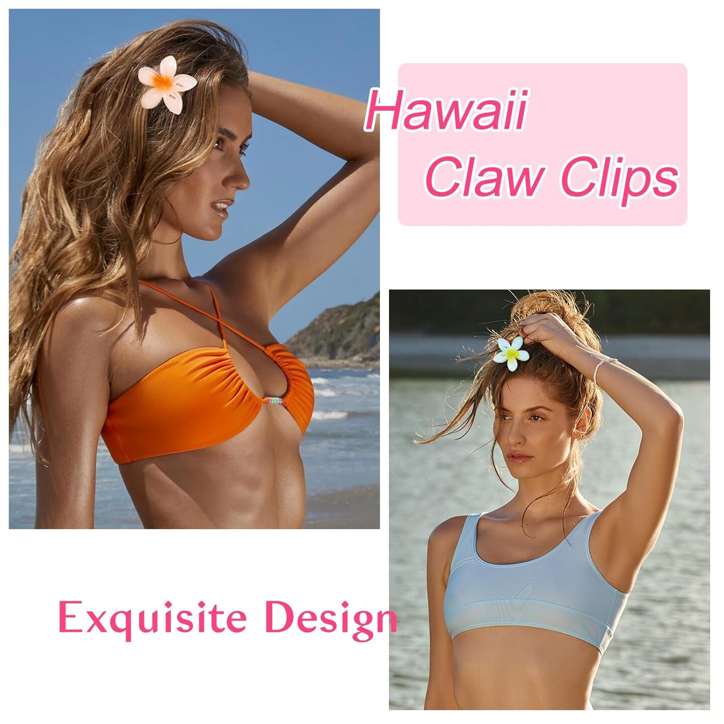 Plumeria Hair Accessories - 7Pcs Non-Slip Tropical Flower Clips