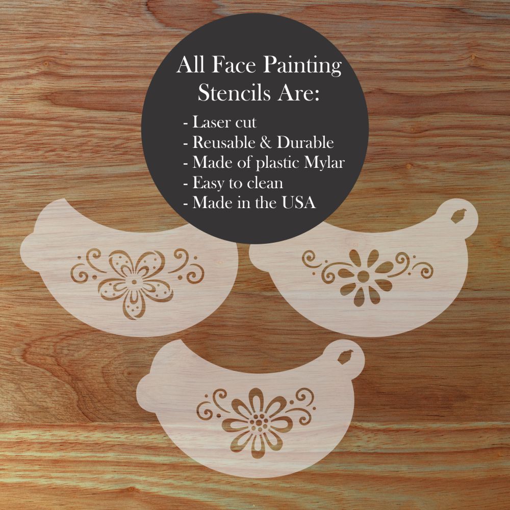Flower Swirl Face Painting Stencil Set | Perfect for Face Painting, Temporary Tattoos, Birthday Party | Designer Stencils |