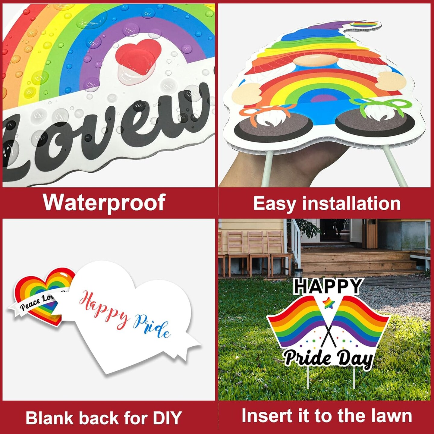 8 Pieces Pride Yard Signs with 16 Pieces Stakes Decorations