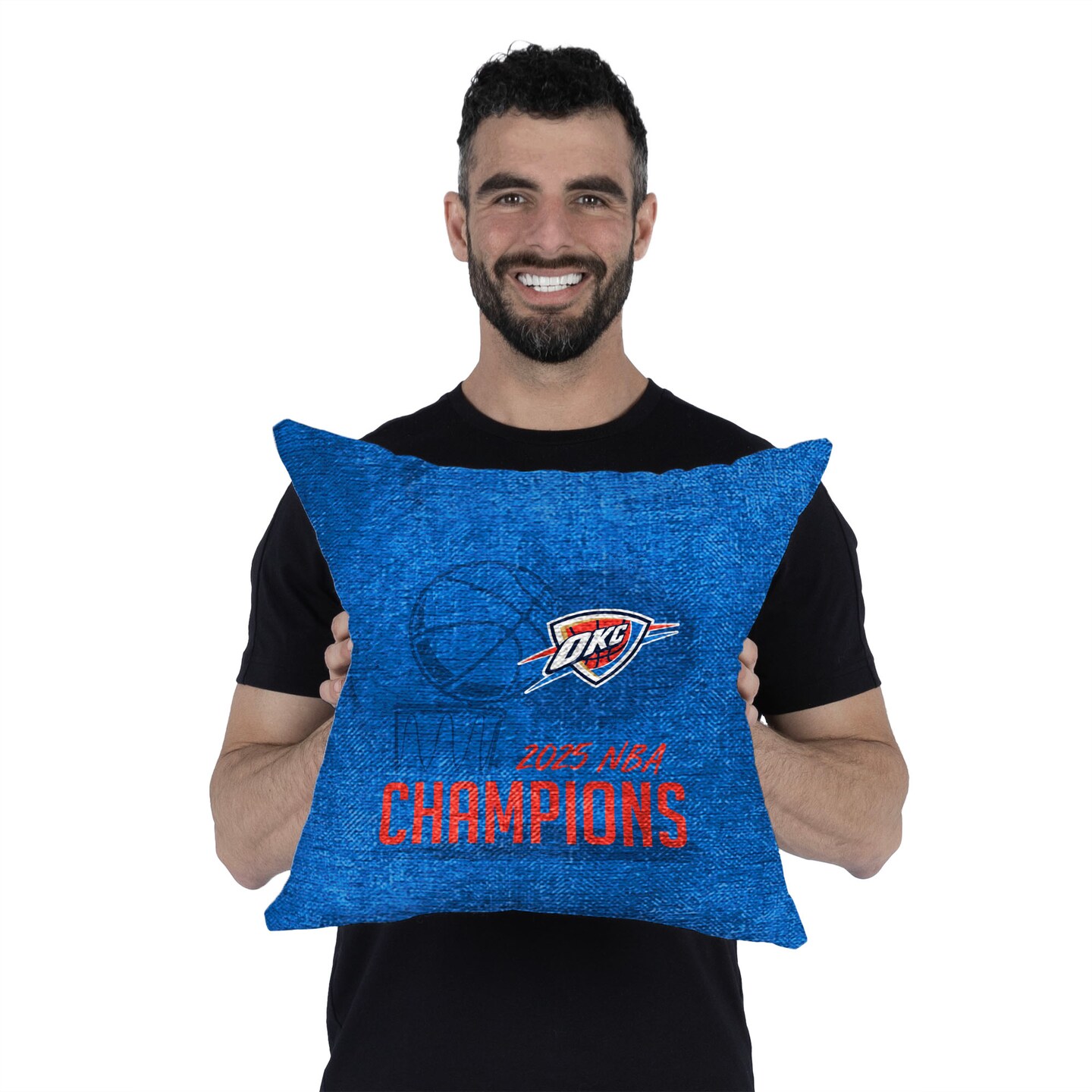 NBA Oklahoma City Thunder 2025 Champs Hoopla Double Sided 18 Inch Tapestry Pillow