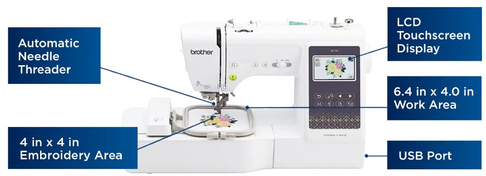 Brother SE700 Sewing and Embroidery Machine 4x4 With 103 Embroidery Thread Spool Bundle