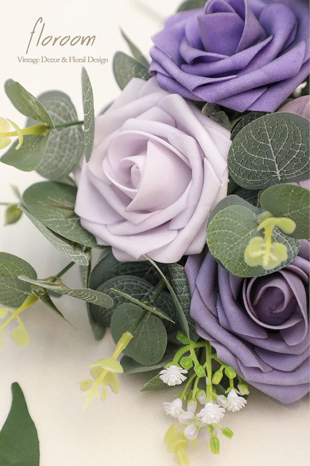 25pcs 3" Artificial Lavender Ombre Foam Roses with Stems for Tabletop Decor (Shades of Lavender)