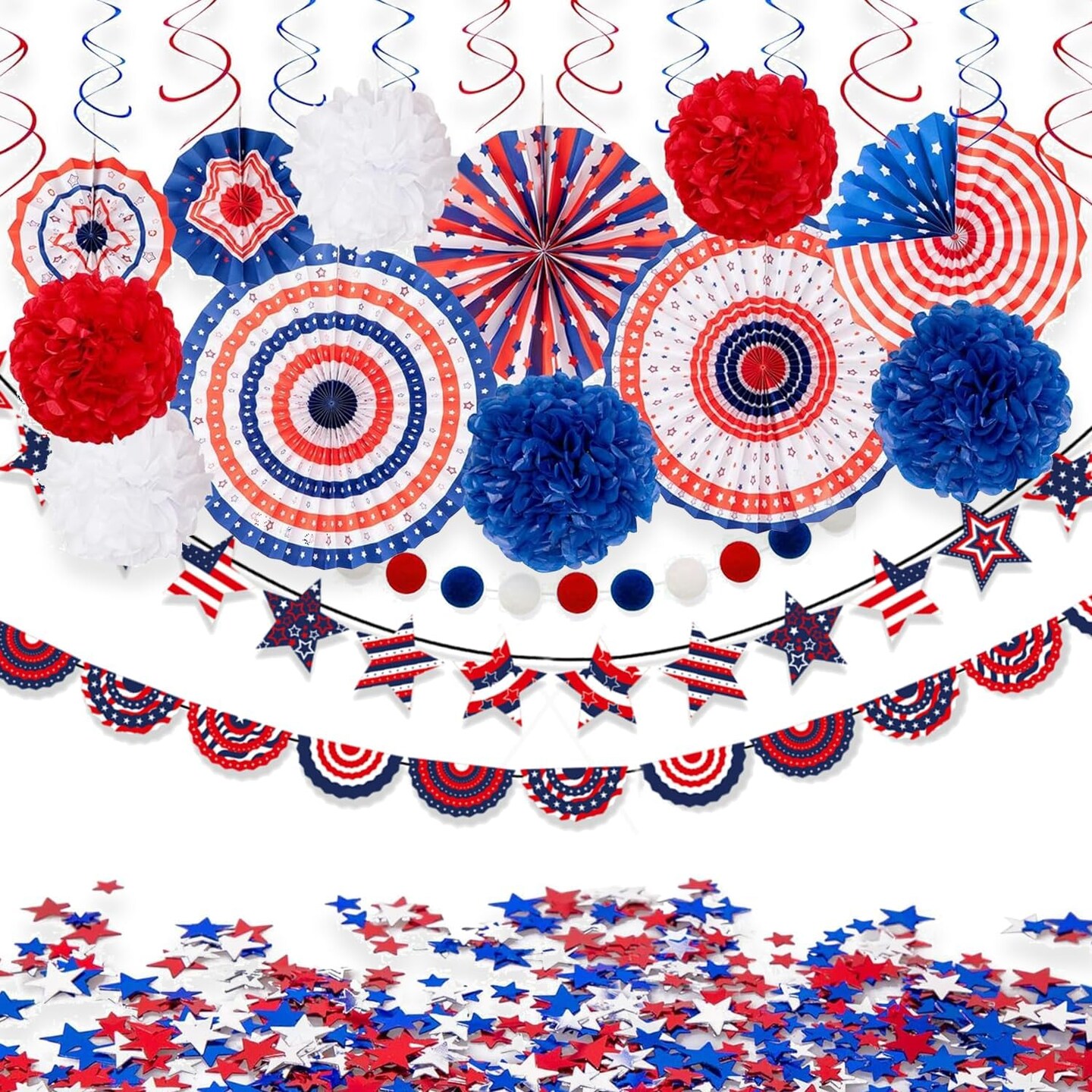 30PCS 4th of July Patriotic Decorations Set - Red White Blue Paper