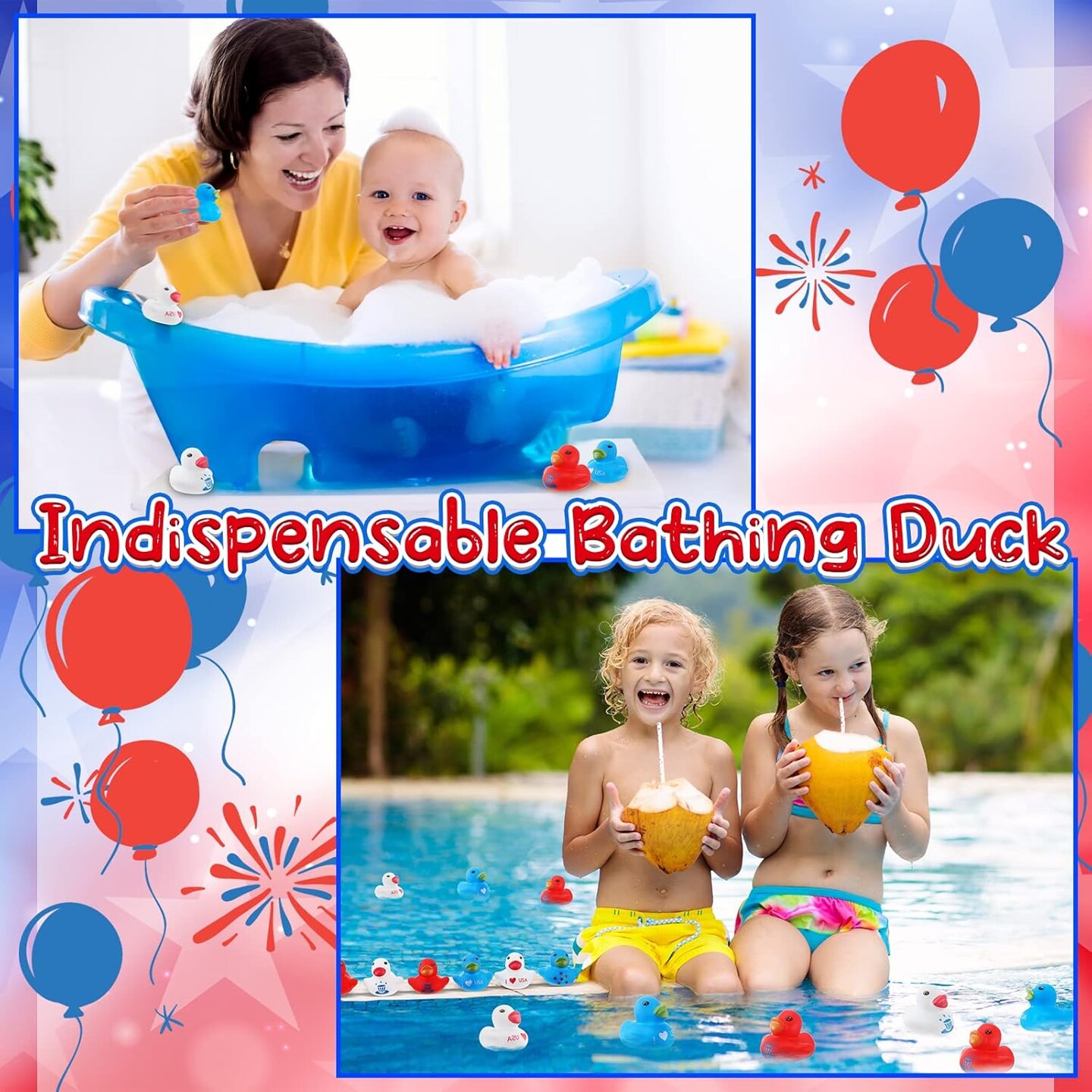 100 Pcs Patriotic Rubber Duck Bulk 1.57 Inch for Party