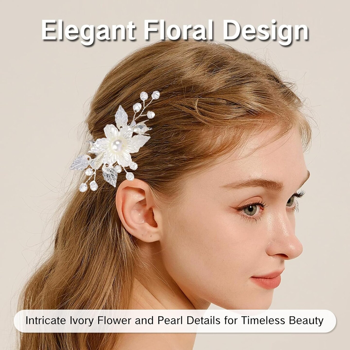 2PCS Flower Girl Hair Clips – White Magnolia Bridal Hair Accessories with Silver Vine, Elegant Floral Hair Pins for Women & Girls Wedding, Party & Special Occasions
