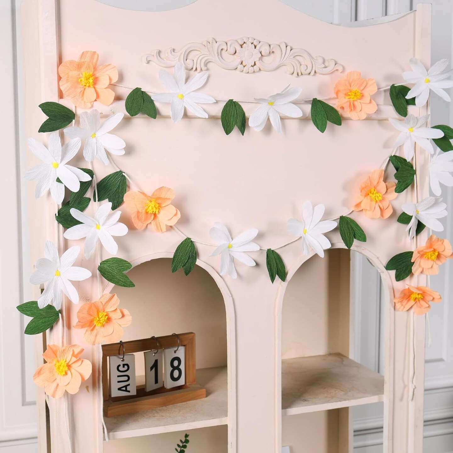 2Pcs Crepe Paper Flower Garlands Party Banners (Orange White)