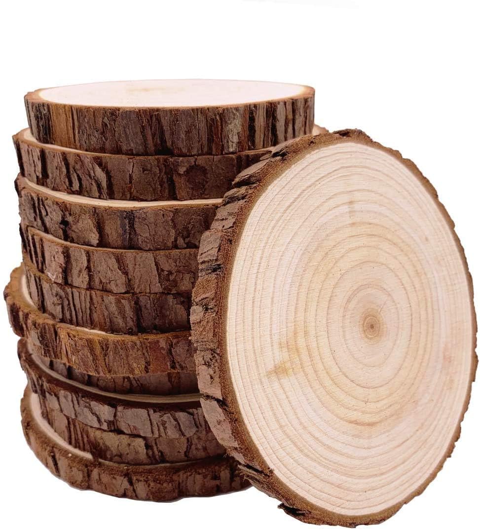 Unfinished Natural with Tree Bark Wood Slices 10 Pcs