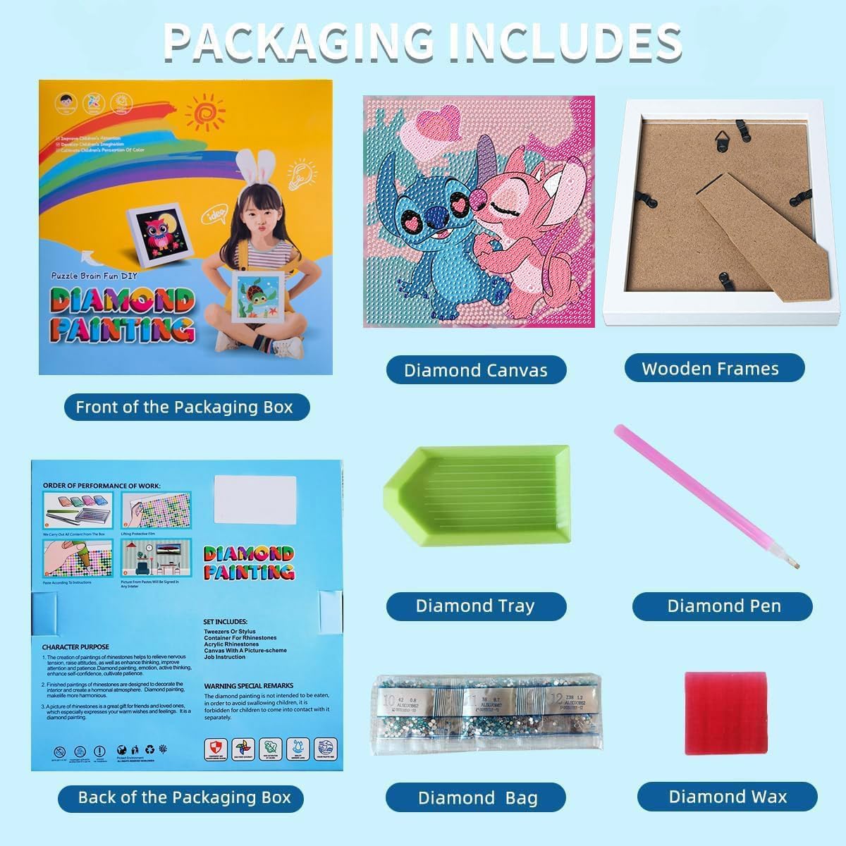 5D Diamond Art Painting Kits for Kids with Wooden Frame