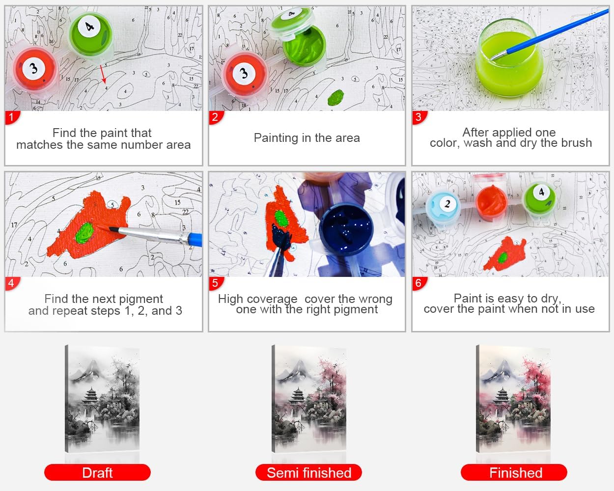 Japanese Paint by Numbers, Japan Nature Landscape (16X20 Inch)