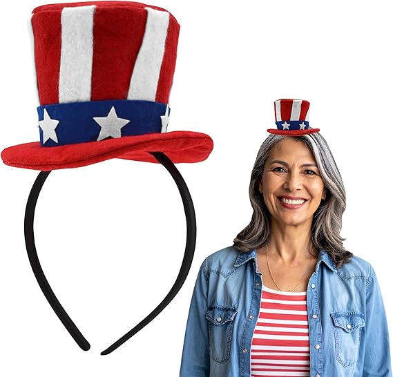 Patriotic Mini Top Hat Headband 4th of July Uncle Sam Costume Accessory