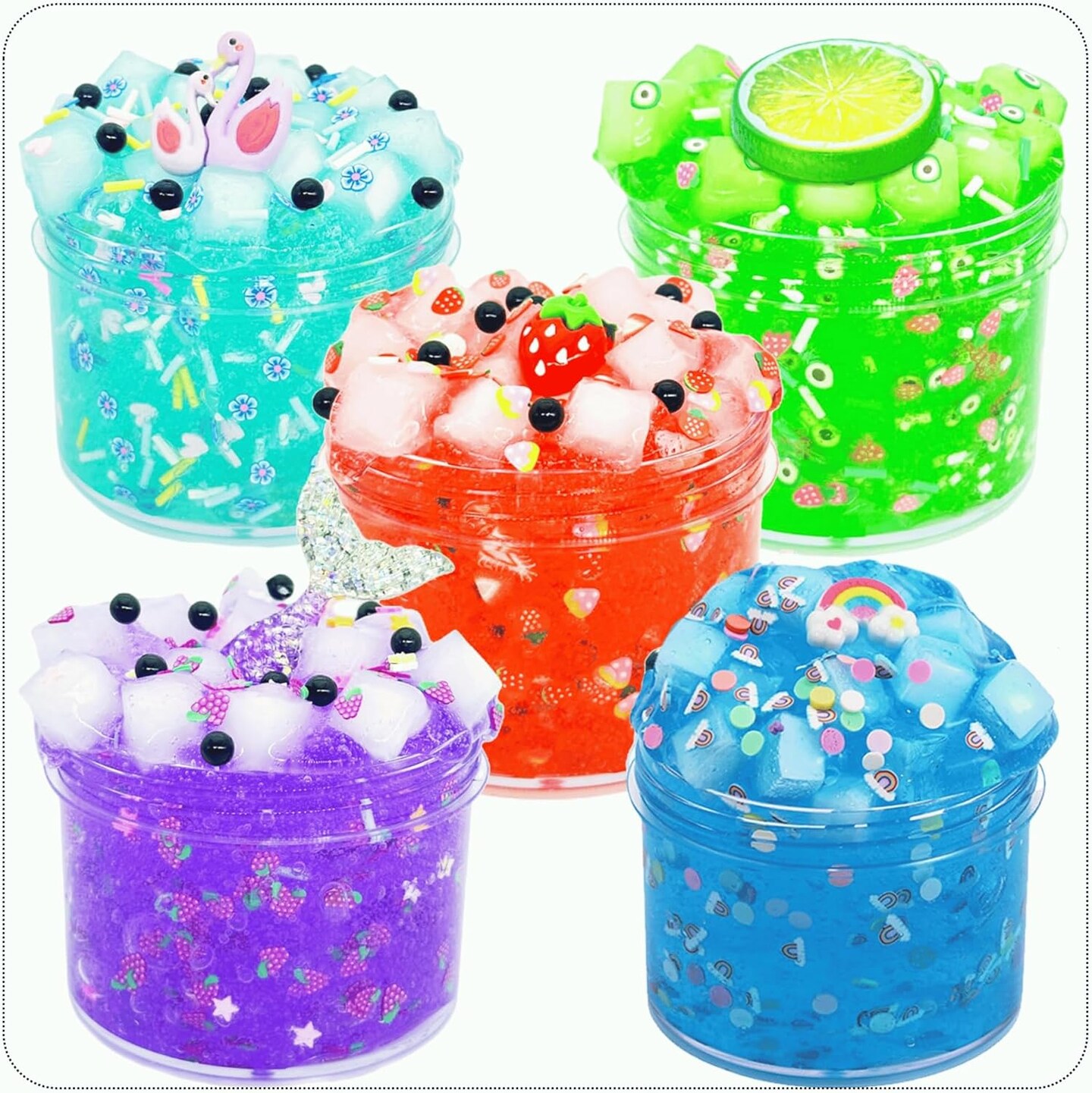 5 Pack DIY Clear Slime Kit - Includes Glitter, Resin Charms, Balls