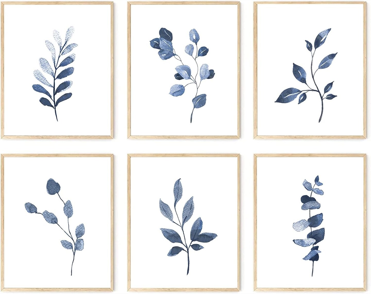 Navy Blue Botanical Art Set of 6, Minimalist Abstract Prints