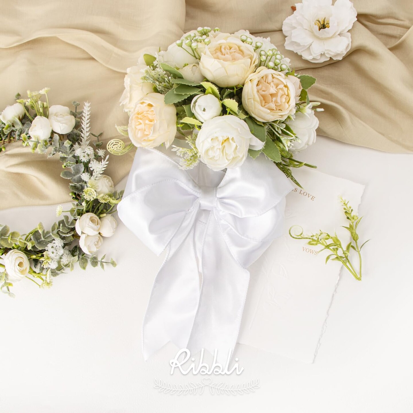 White Satin Wired Ribbon 2.5 Inch