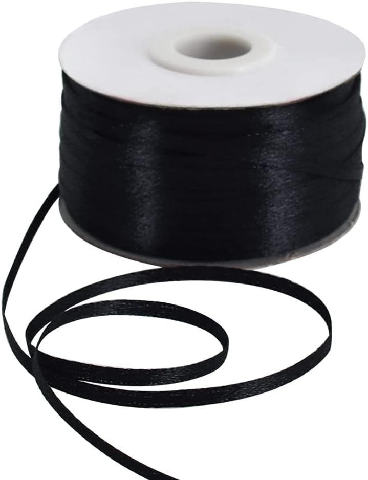 1/8 Inch x 200 Yards Black Thin Solid Satin Ribbon Giant Spool Double Face Woven Polyester Fabric Ribbons