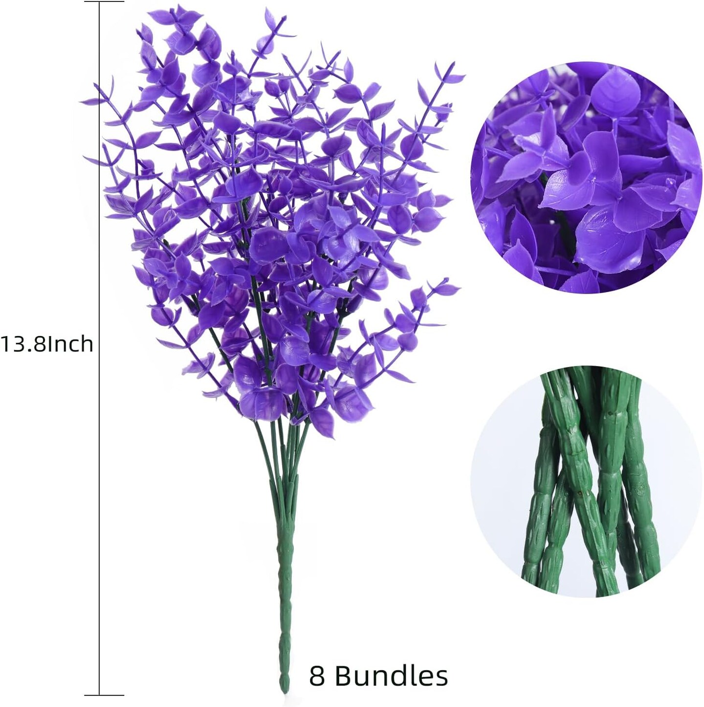 8 Pcs Outdoor Artificial Plants – Purple Ferns & Boxwood for Window Boxes & Garden Decor (Pure Purple Eucalyptus)
