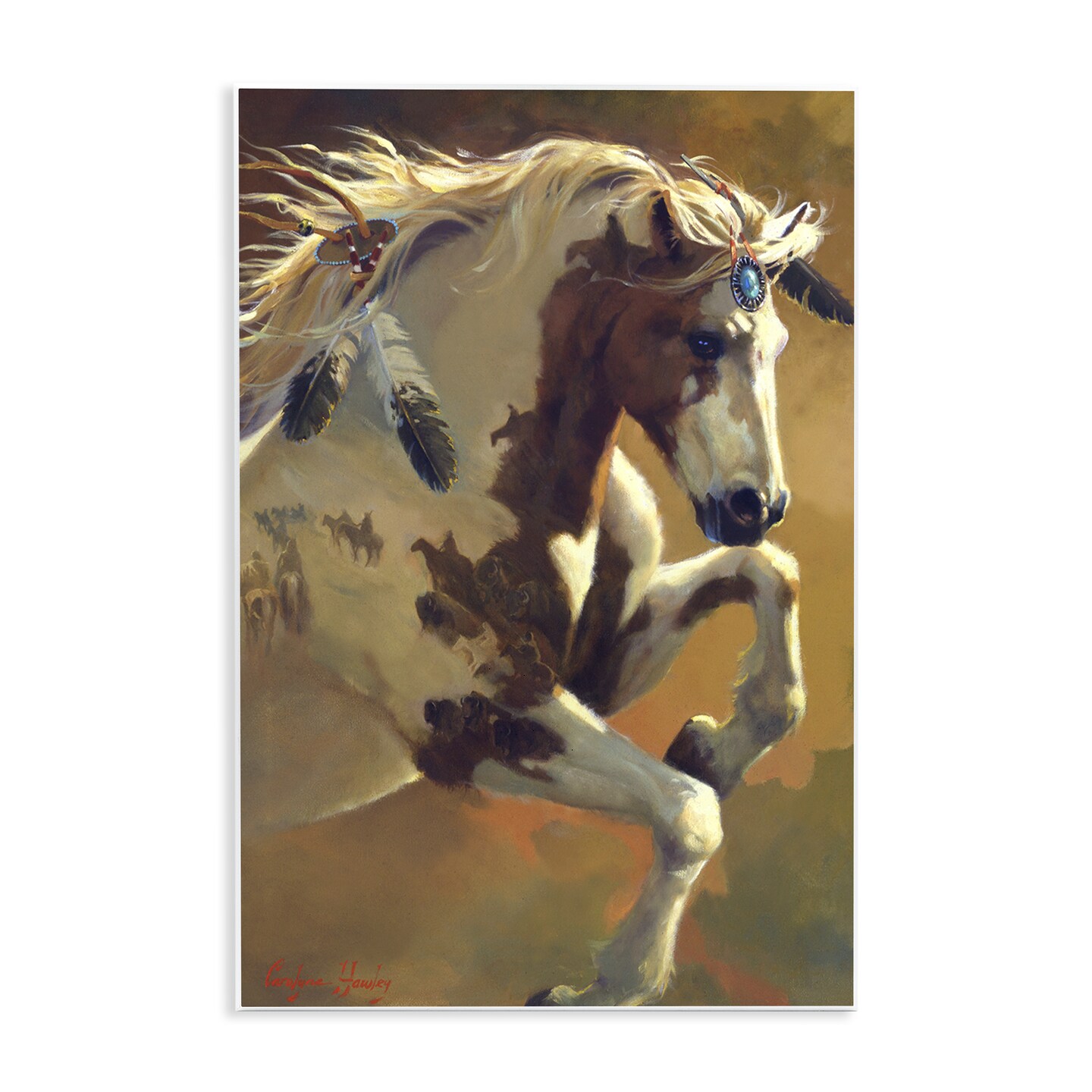 Stupell Industries Rearing Horse with Feather Adornments Wall Plaque By Carolyne Hawley