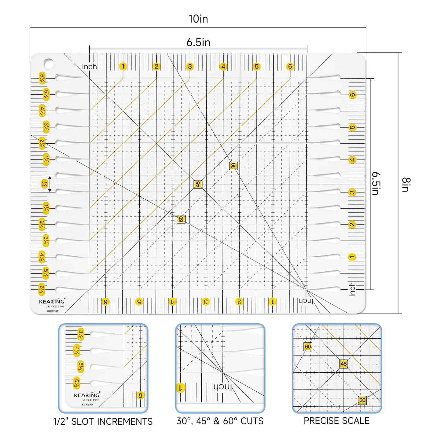 Kearing&#xAE; Large Slotted Quilting Ruler, Non-Slip Stripology Acrylic Ruler for Fabric Cutting