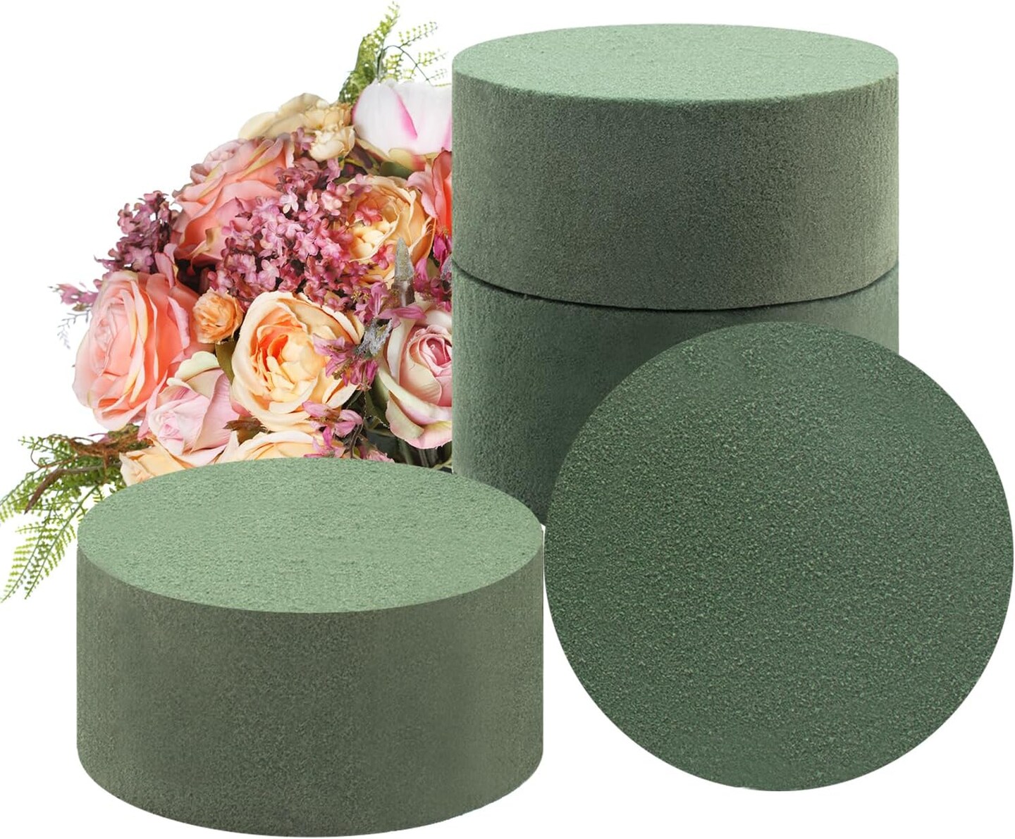4 Pcs Green Round Wet &#x26; Dry Floral Foam Blocks