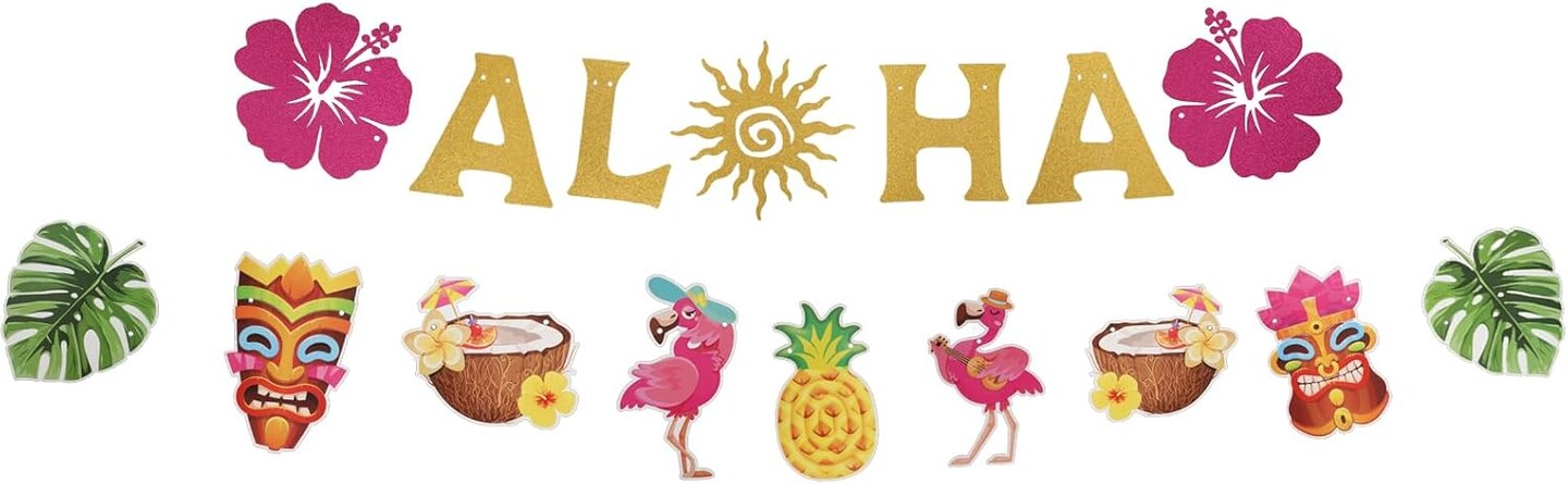 Hawaiian Aloha Party Decorations - Glittery Aloha Banner