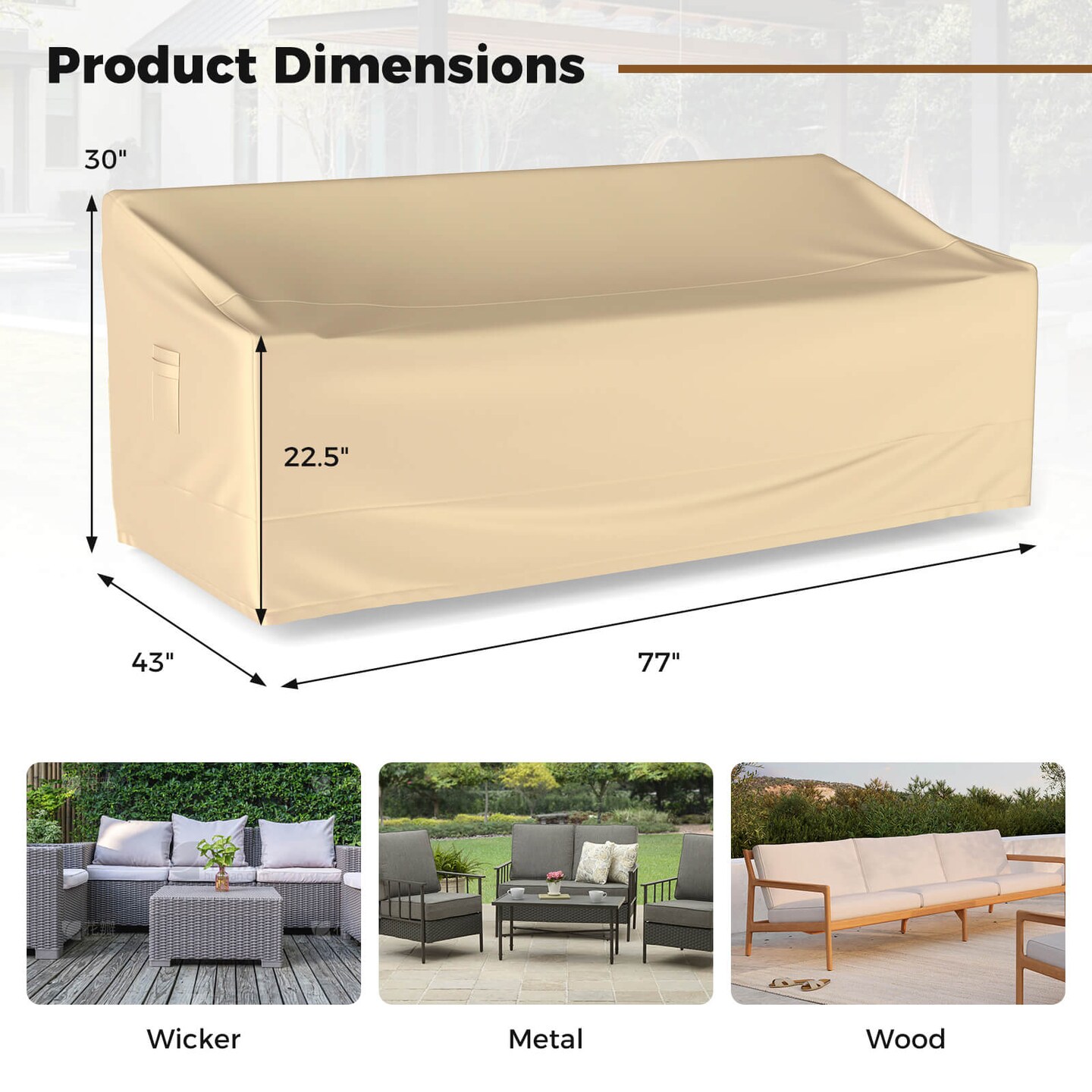 Costway Patio 77''x43'' 3-Seater Outdoor Deep Couch Sofa Cover Waterproof Handle Air Vent