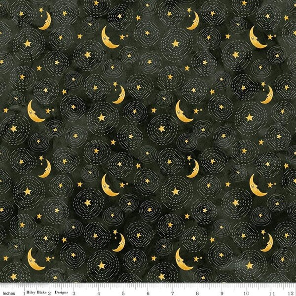 Stars and Moon in Black (c16054-black) | Ghoul Friends | Teresa Kogut | Riley Blake