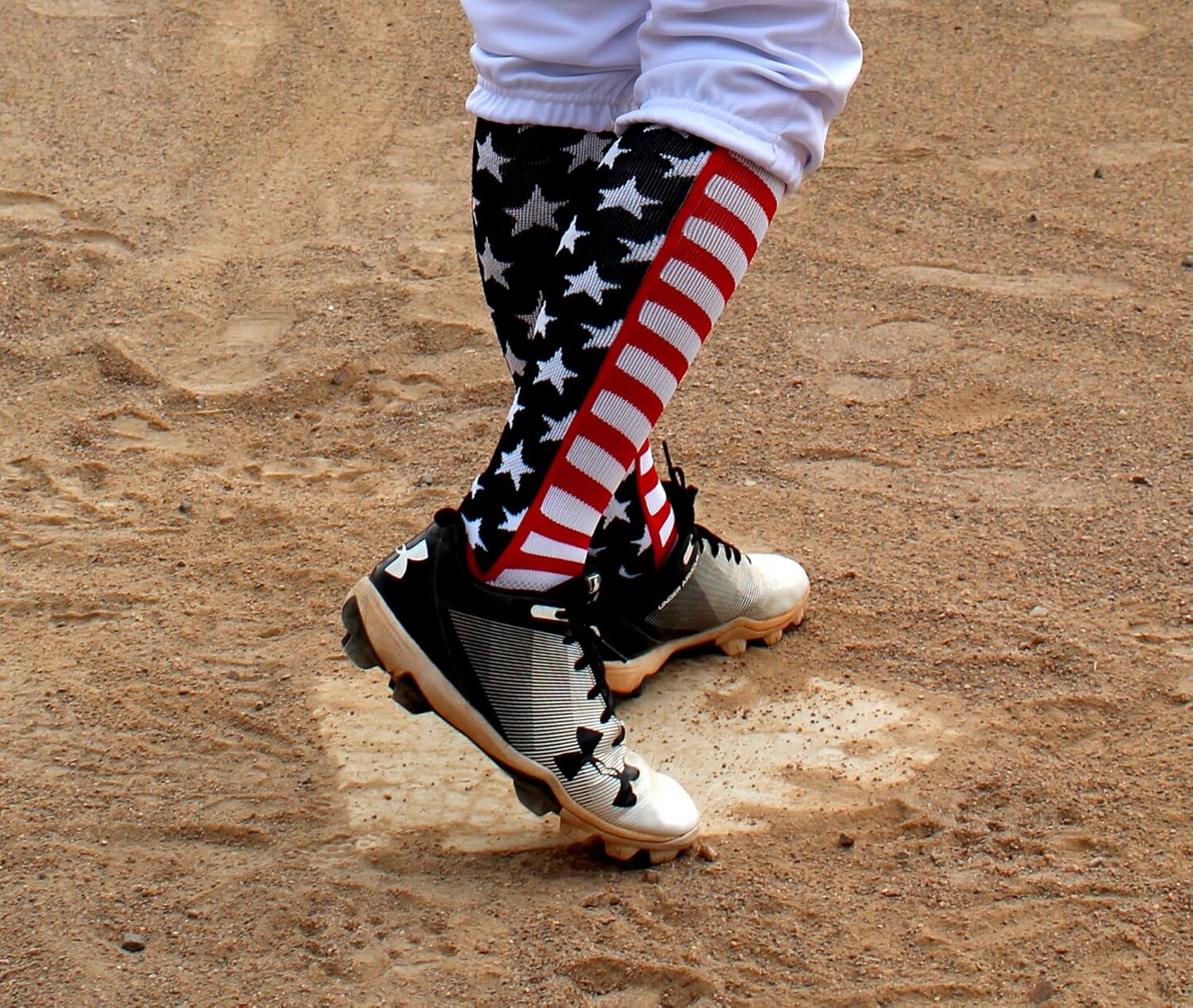Made in USA American Flag Over the Calf Socks for Baseball, Softball, Football, Youth & Adult