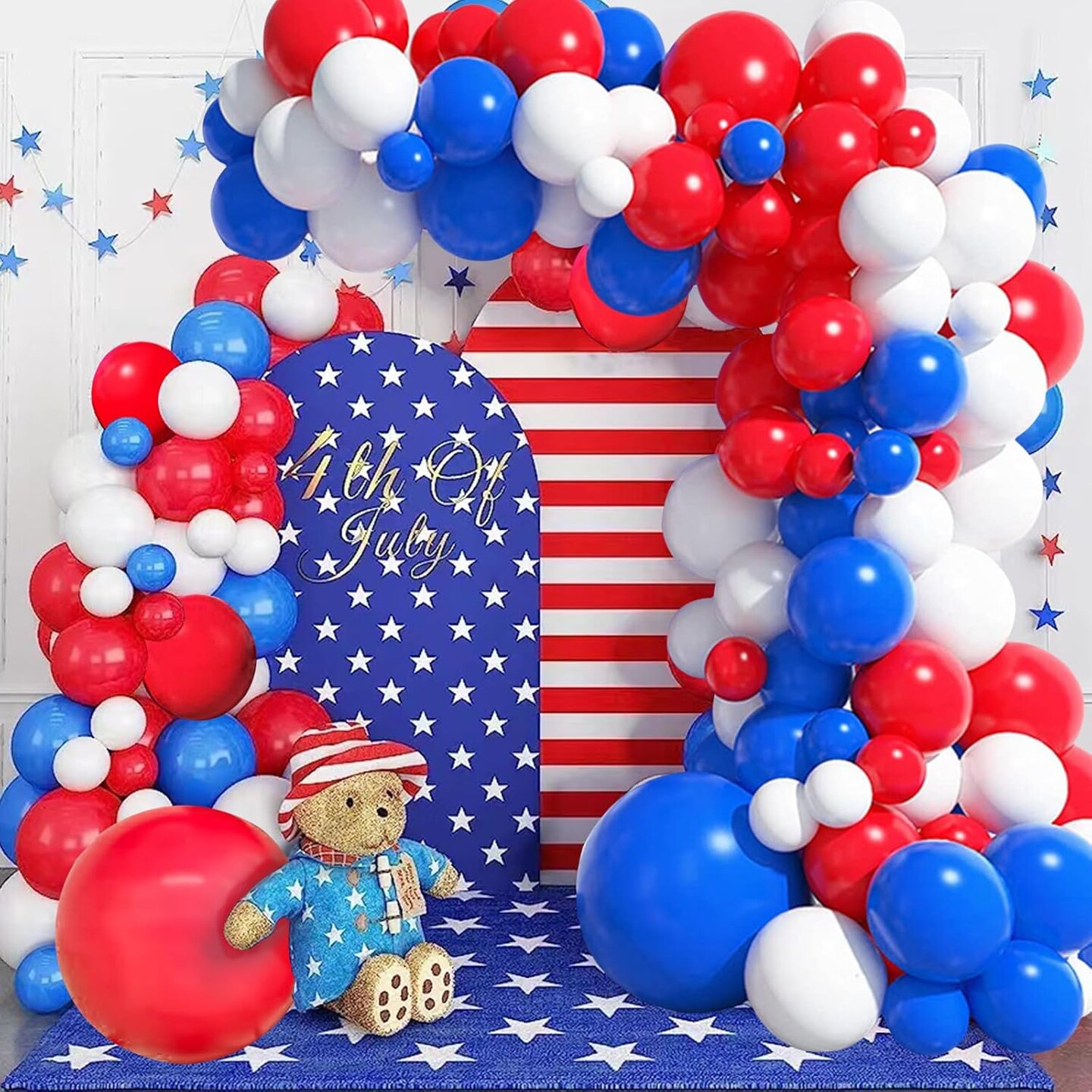 Red White and Blue Balloon Arch Kit Baseball Balloons Arch for 4th of July