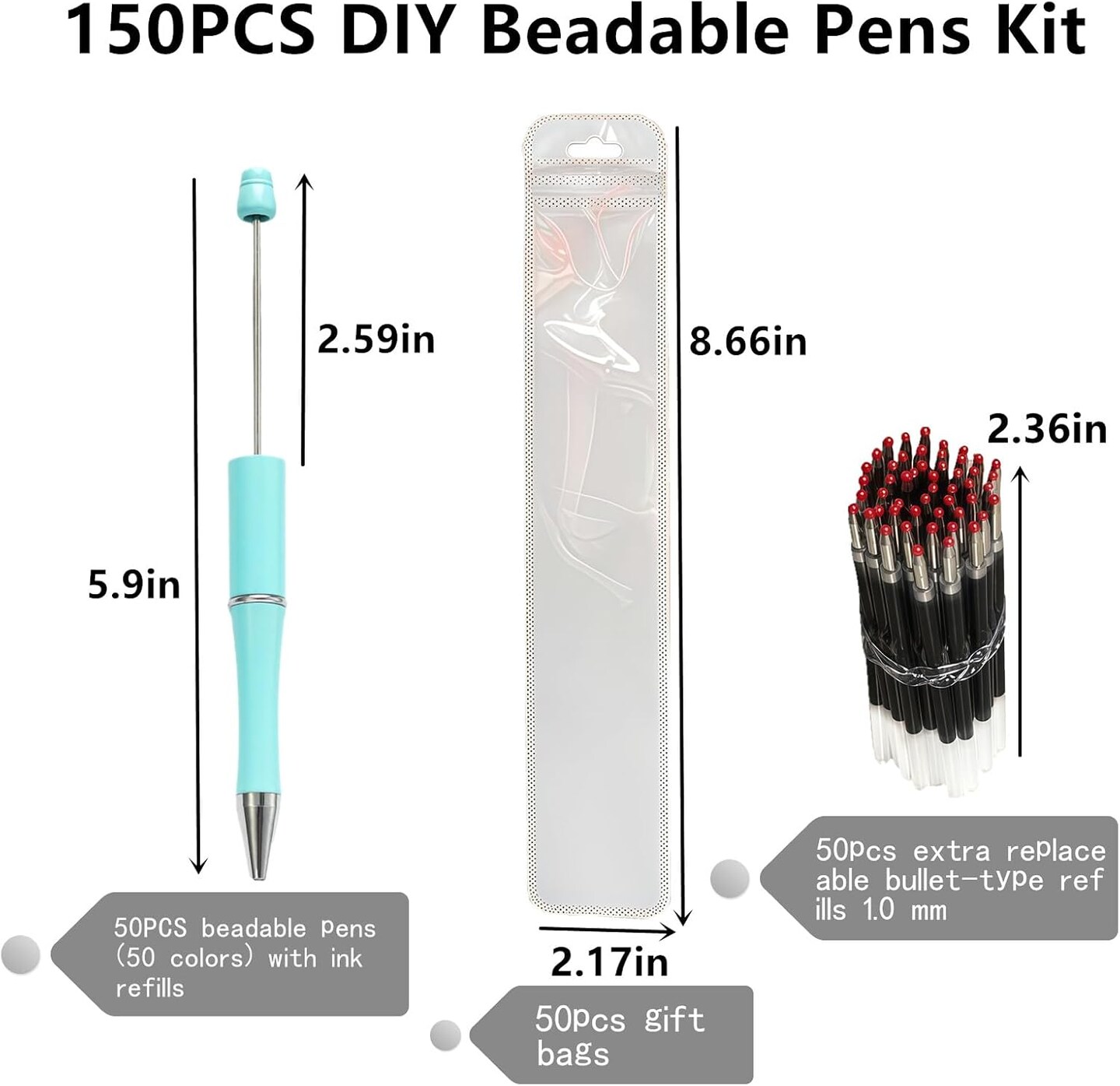 50 Plastic Ballpoint Pens Bulk with Refills &#x26; Pouch