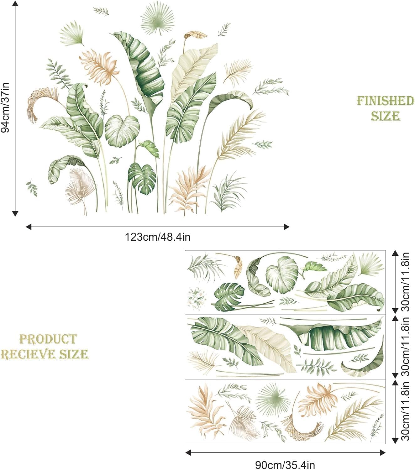 Boho Palm Leaves Wall Decals Green Tropical Plants Wall Stickers