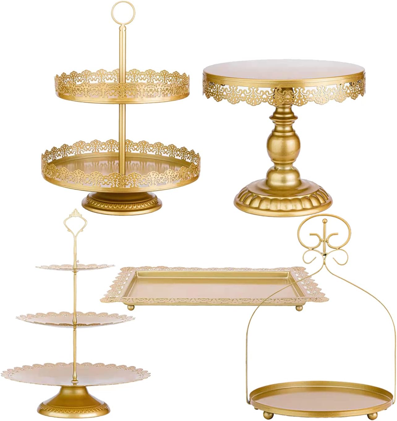 Gold 5Pcs Cake Stands Set Metal Round Cupcake Holder Cookies Dessert Display Plate Serving Tower Tray Platter