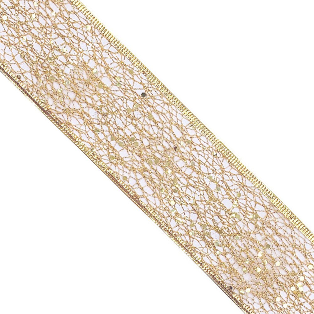 Designer’s Shop WR 63-5115 2.5” x 10 yard Holiday Metallic Gold Sparking Glitter Mesh wired edge ribbons