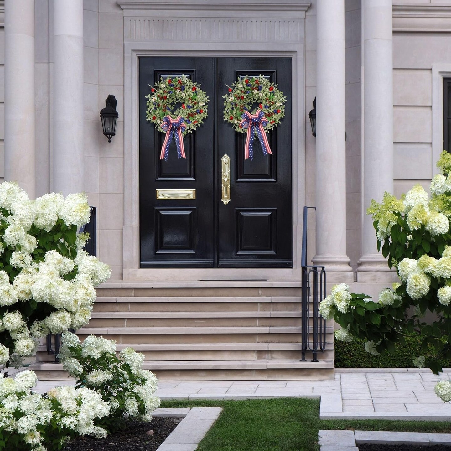 22 Inch Memorial Day Decorations Patriotic American Flag Wreath with Greenery