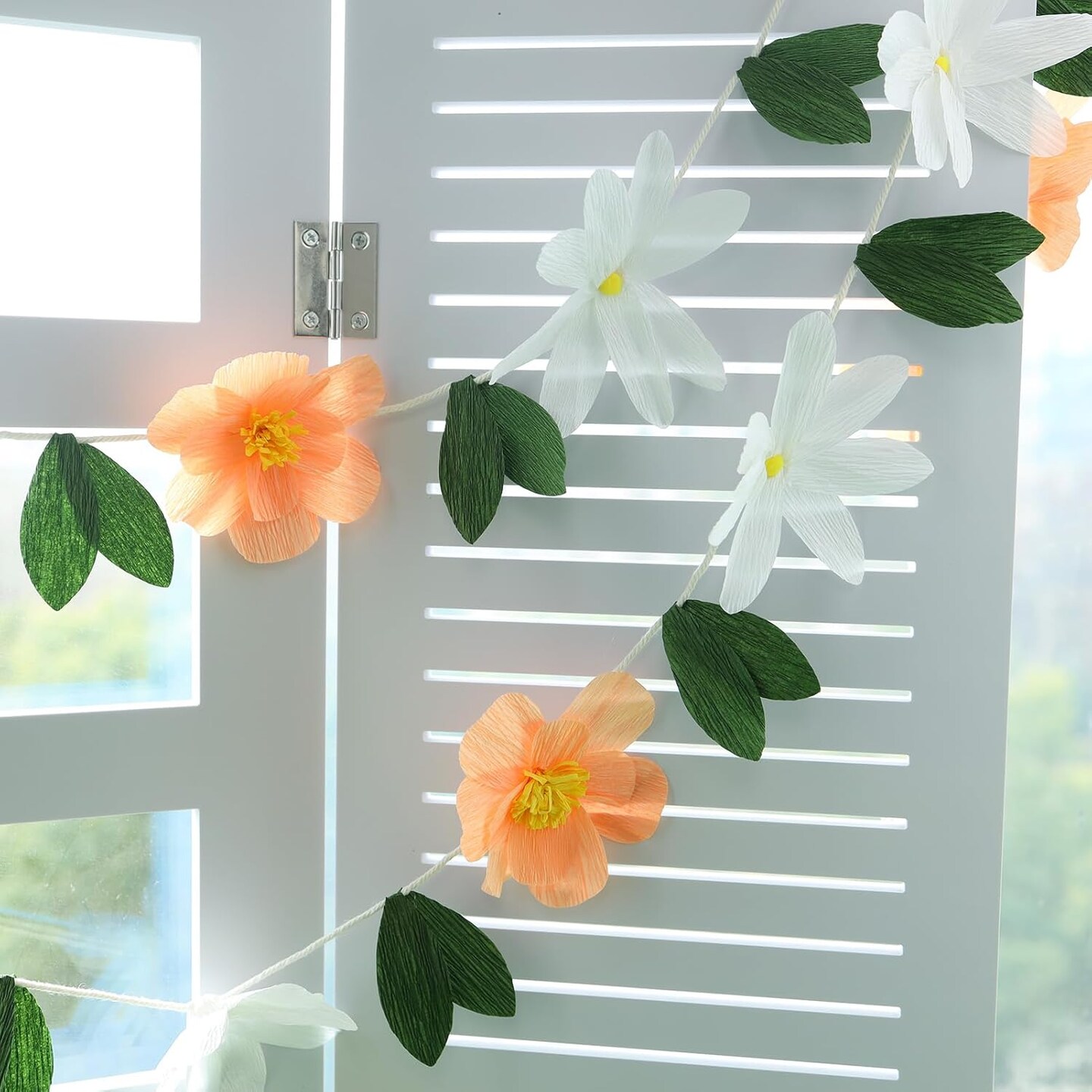 2Pcs Crepe Paper Flower Garlands Party Banners (Orange White)