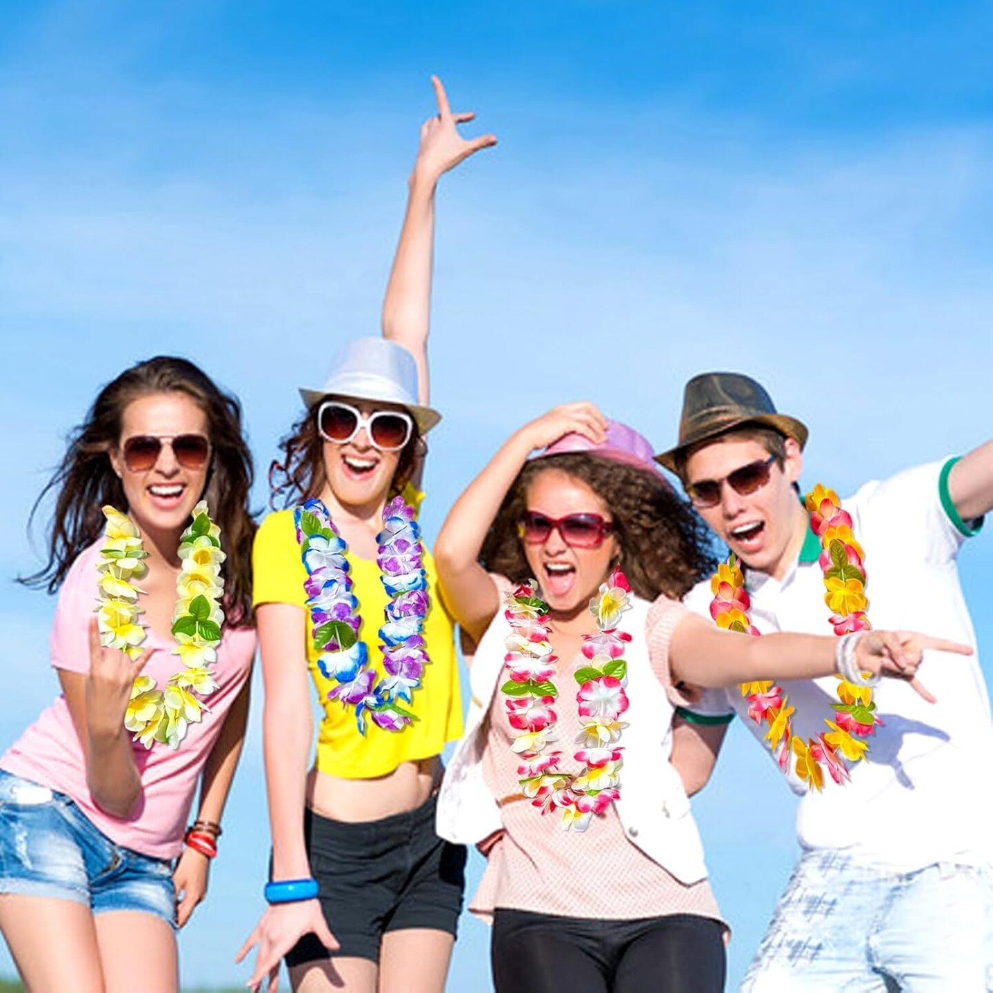 24 Bulk Hawaiian Leis for Adults: Vibrant Artificial Flower Leis for Luau Party, Beach/Pool Party Decor