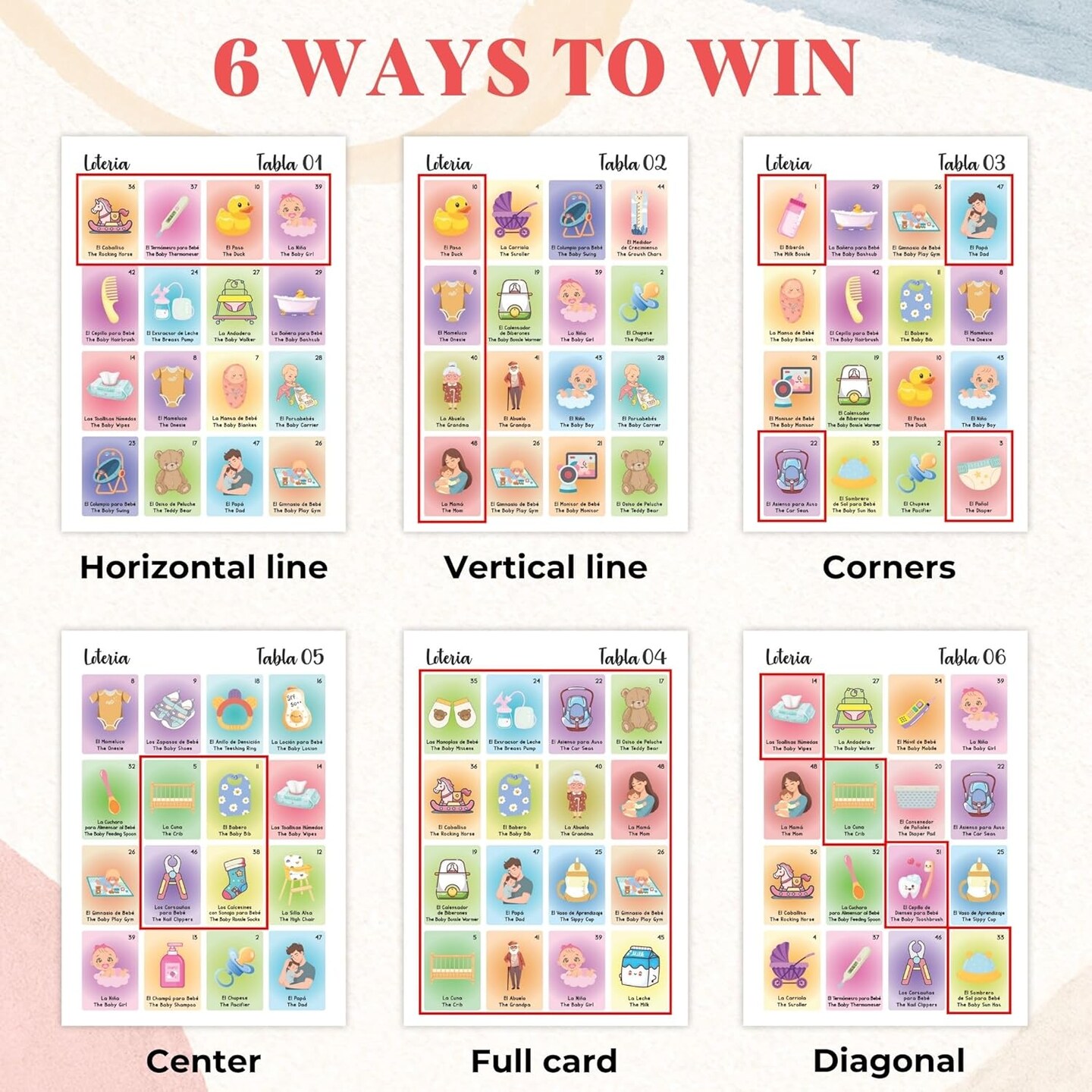 Baby Shower Loteria Bilingual - Baby Loteria for Shower Games