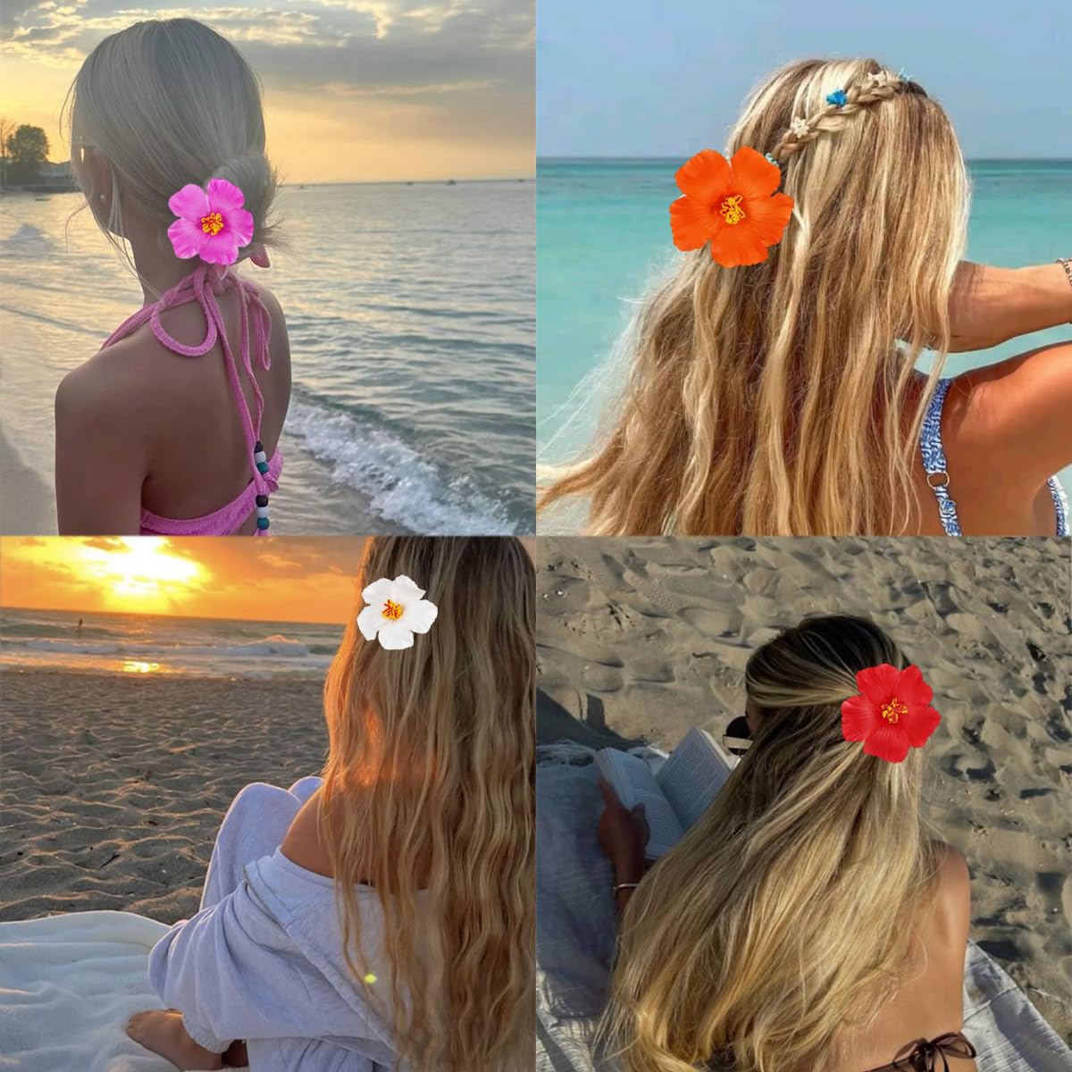 4Pcs Hawaiian Flower Hair Clips for Women Plumeria Hair Accessories Summer Beach