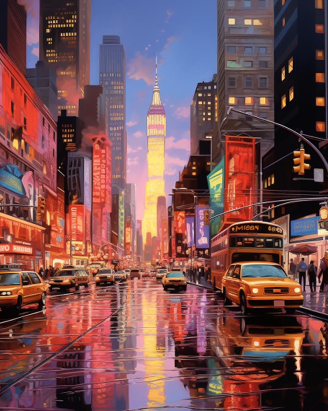 City View Street Landscape DIY Paint by Numbers for Adults New York Street Scenery DIY Oil Painting 16x20 Inch (without Frame)