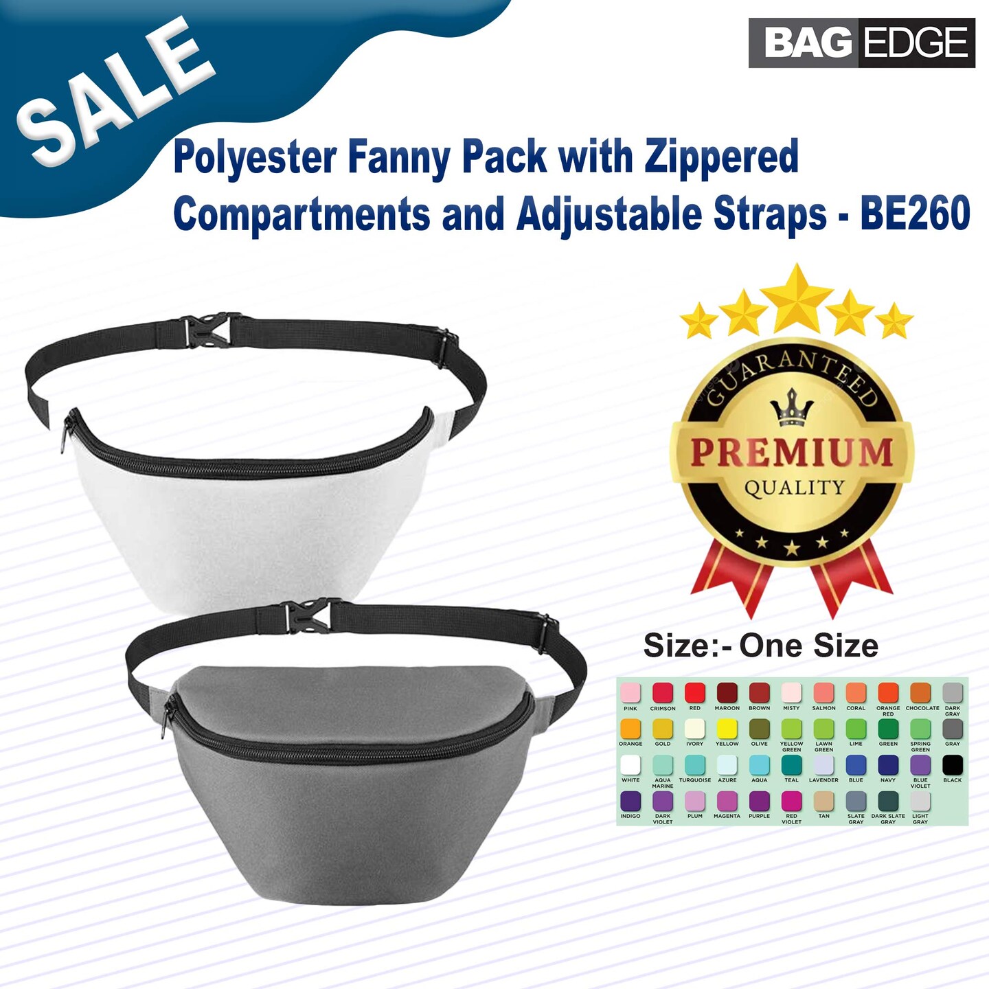 BAGedge® Polyester Fanny Pack with Zippered Compartments and Adjustable Straps
