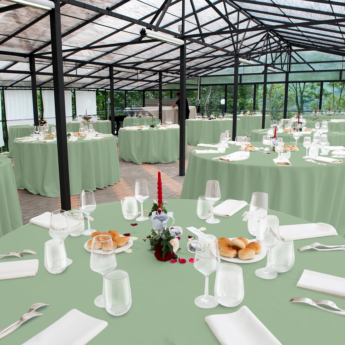 3Pcs Sage Green Plastic Tablecloths Round Light Green
