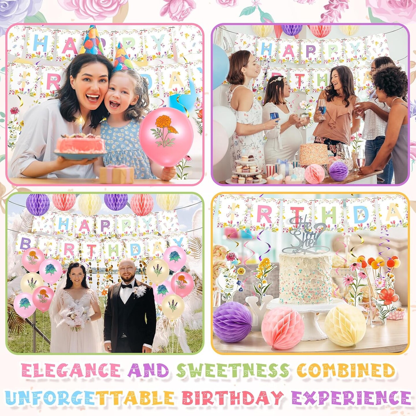44-Pc Wildflower Birthday Party Decor – Banner, Garland, Swirls & Pastel Balloons