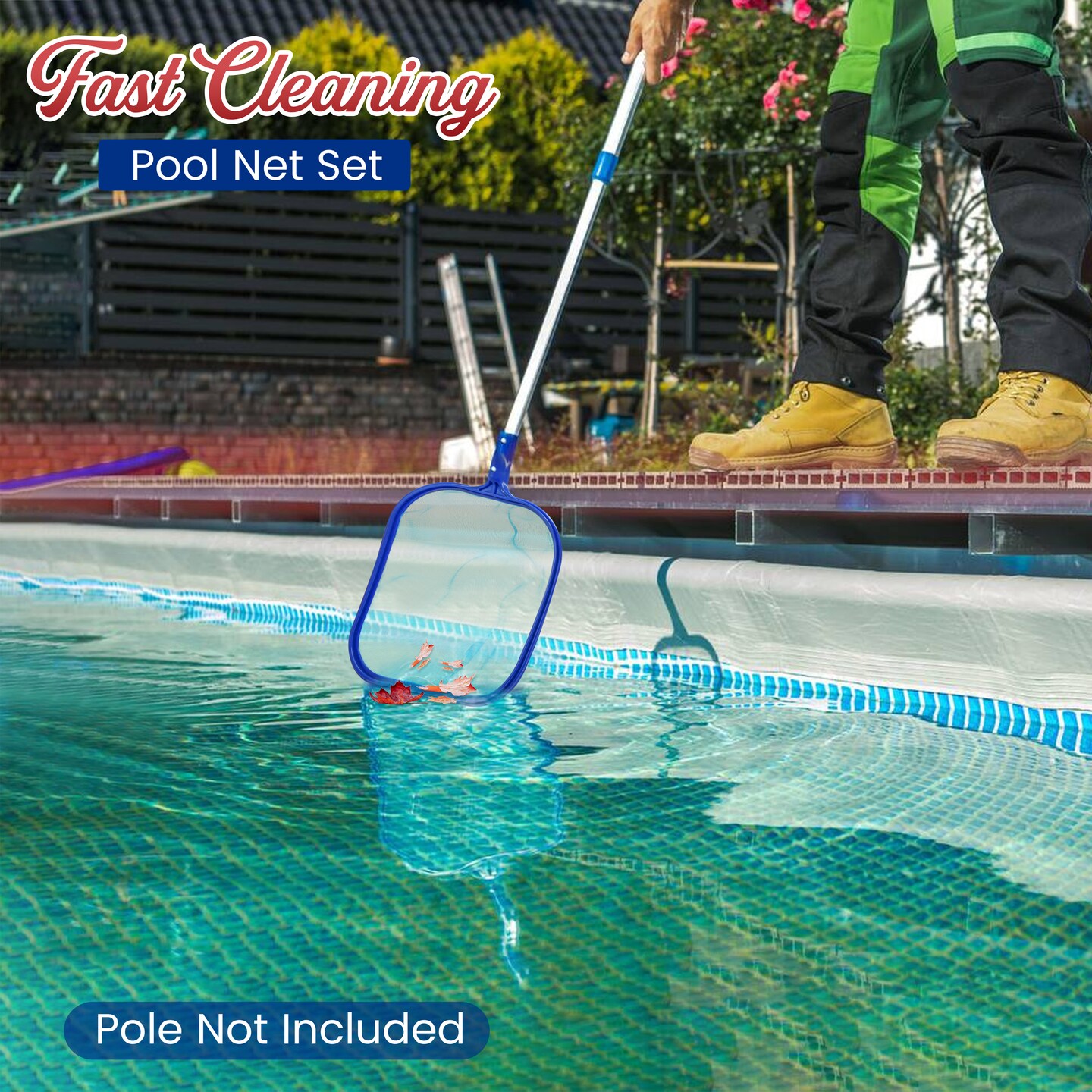4E’s Novelty Swimming Pool Skimmer Net and Leaf Rake Set – 17″ Heavy Duty Frame – Fine Mesh Head Deep Net for Above Ground, Inground Pool, Hot Tub, Pond, Pool Cleaning Accessories and Supplies