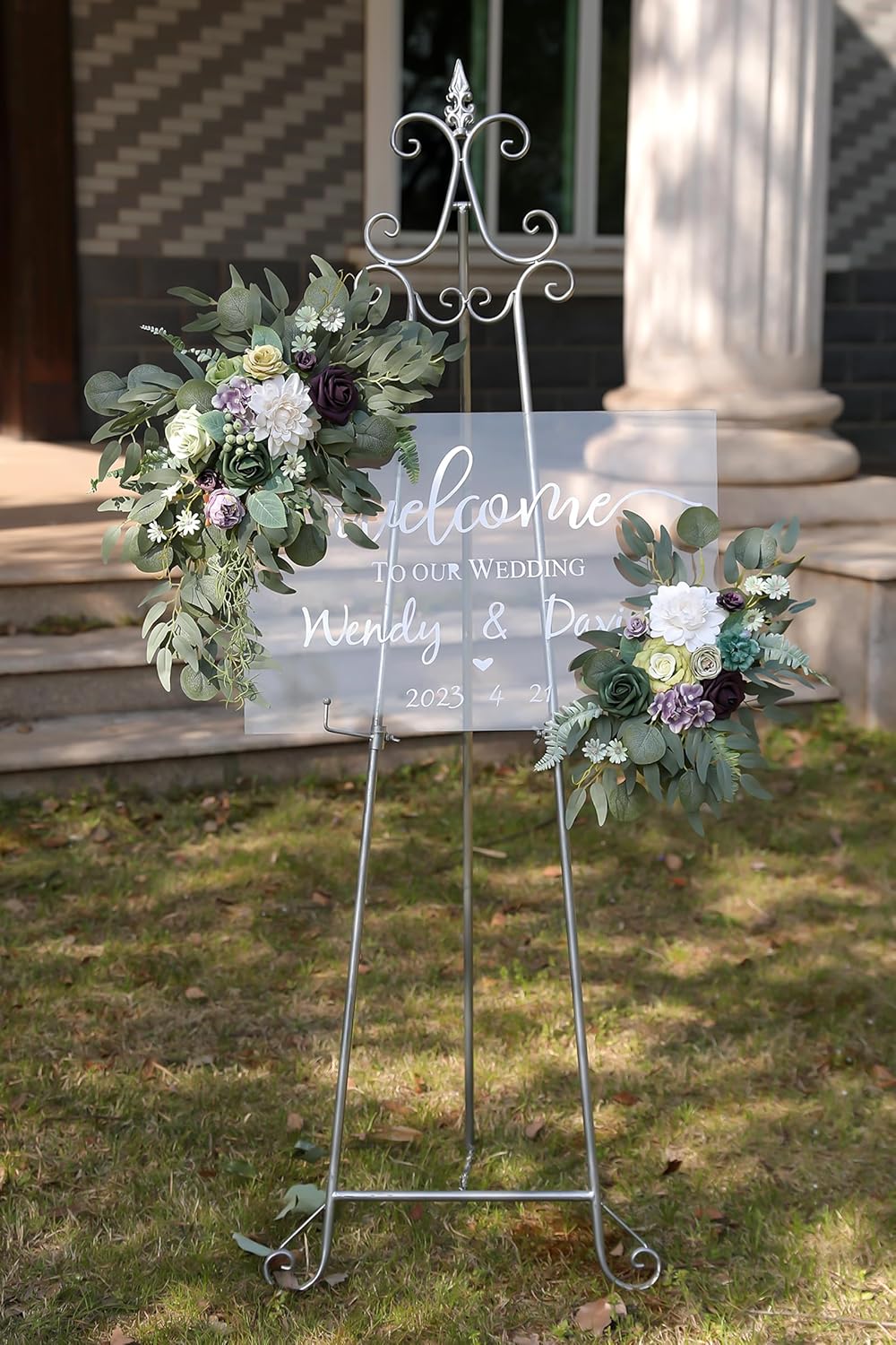 Purple Faux Flower Swag Set of 2 for Wedding Welcome Signs Floral