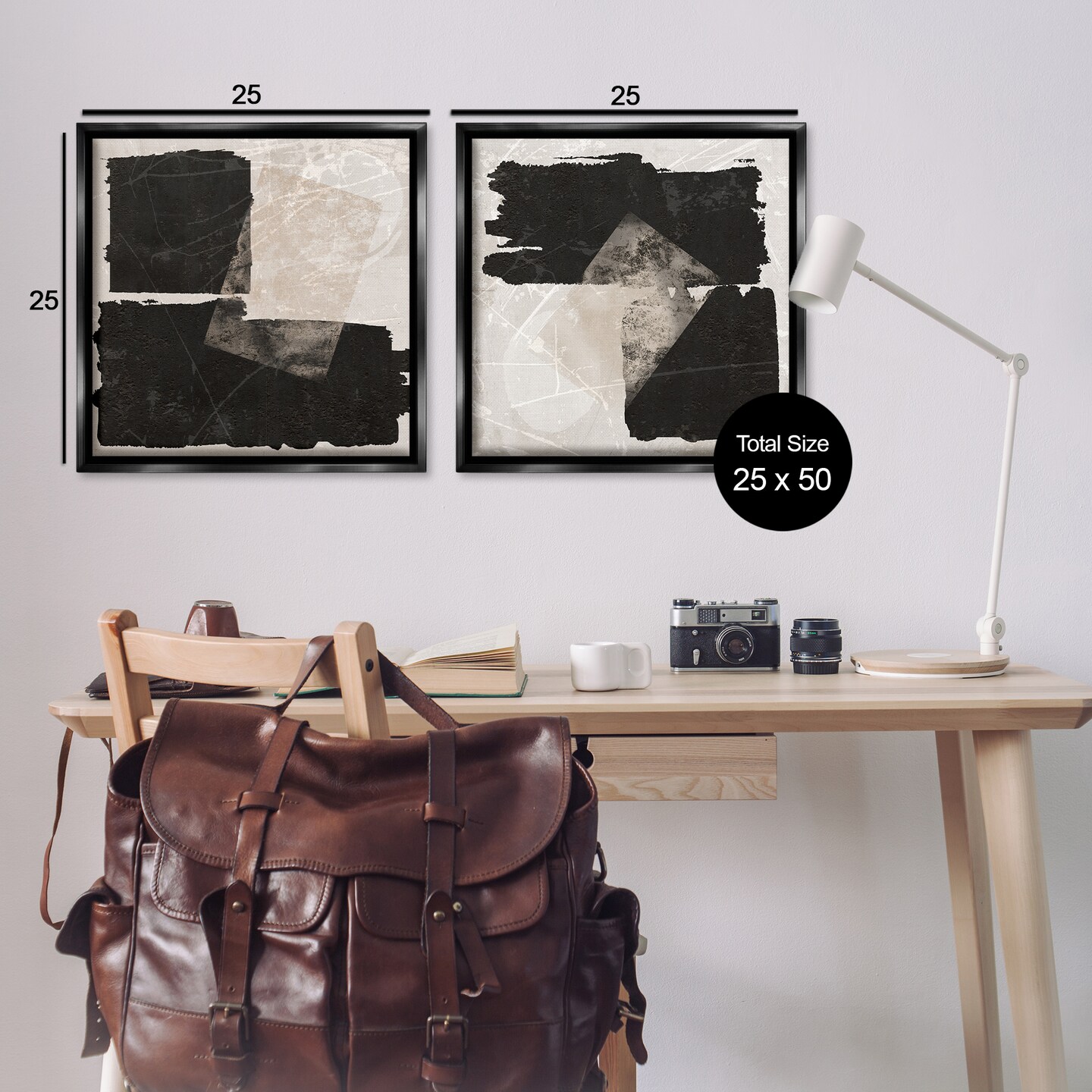 Stupell Industries Black & Beige Abstract Shapes 2pc Floating Frame Set By Daniela Santiago