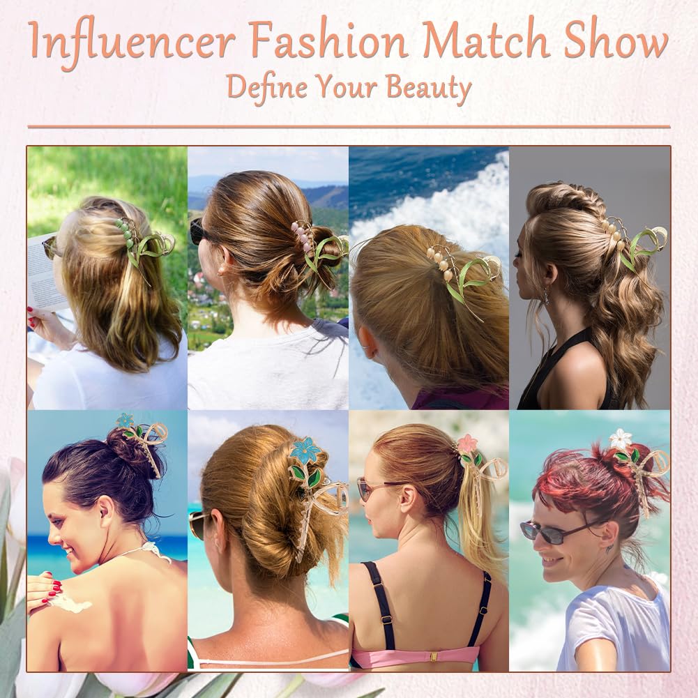 6 Pcs Flower Metal Claw Hair Clips, Large Lilies and Orchid Designs, Fashion Hair Accessories