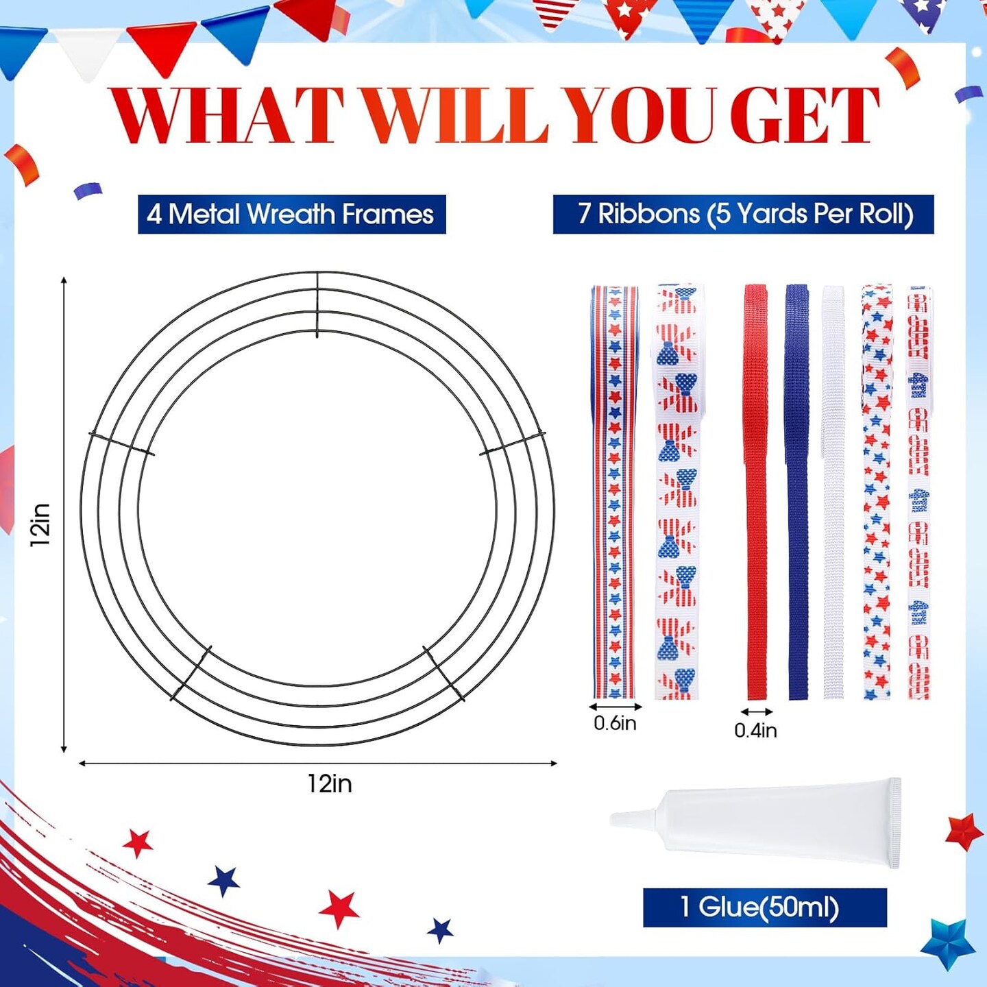 4 Set 12&#x27;&#x27; DIY Patriotic Wreath
