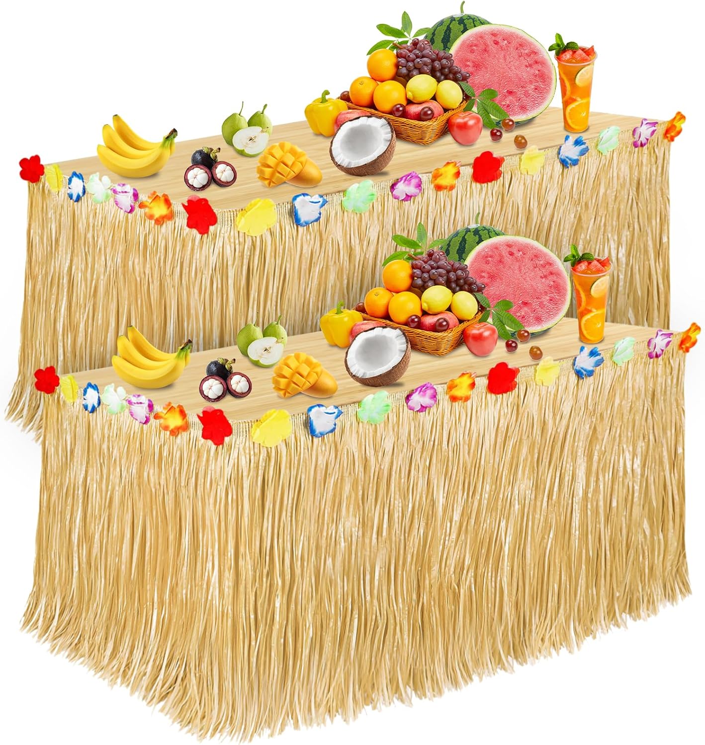 Luau Party Decorations, Grass Table Skirt for Tropical Hawaiian Party Decorations (72.8&#x27;&#x27; X 29.5&#x27;&#x27; )