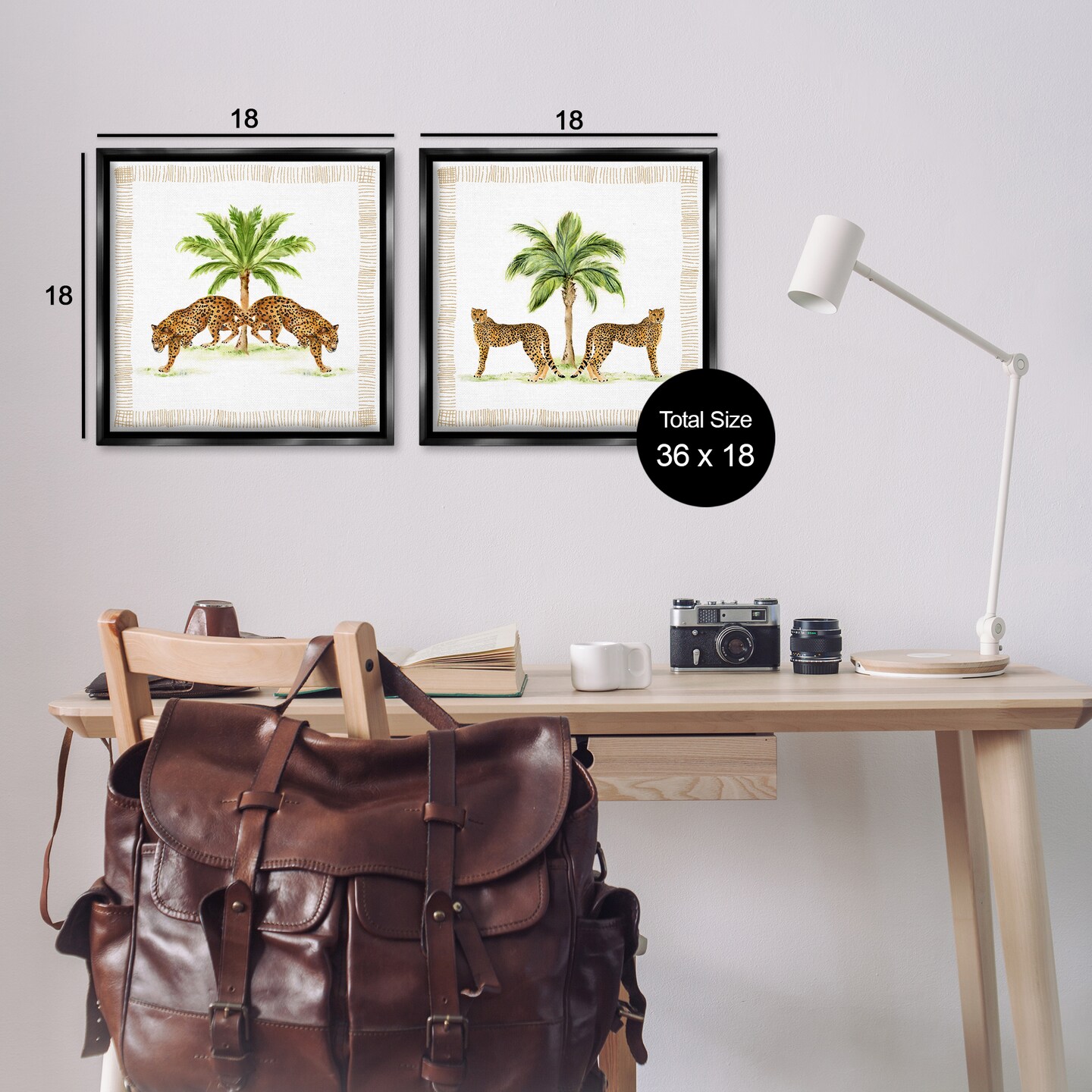 Stupell Industries Symmetrical Leopards & Palm Trees 2pc Floating Frame Set By Janet Tava