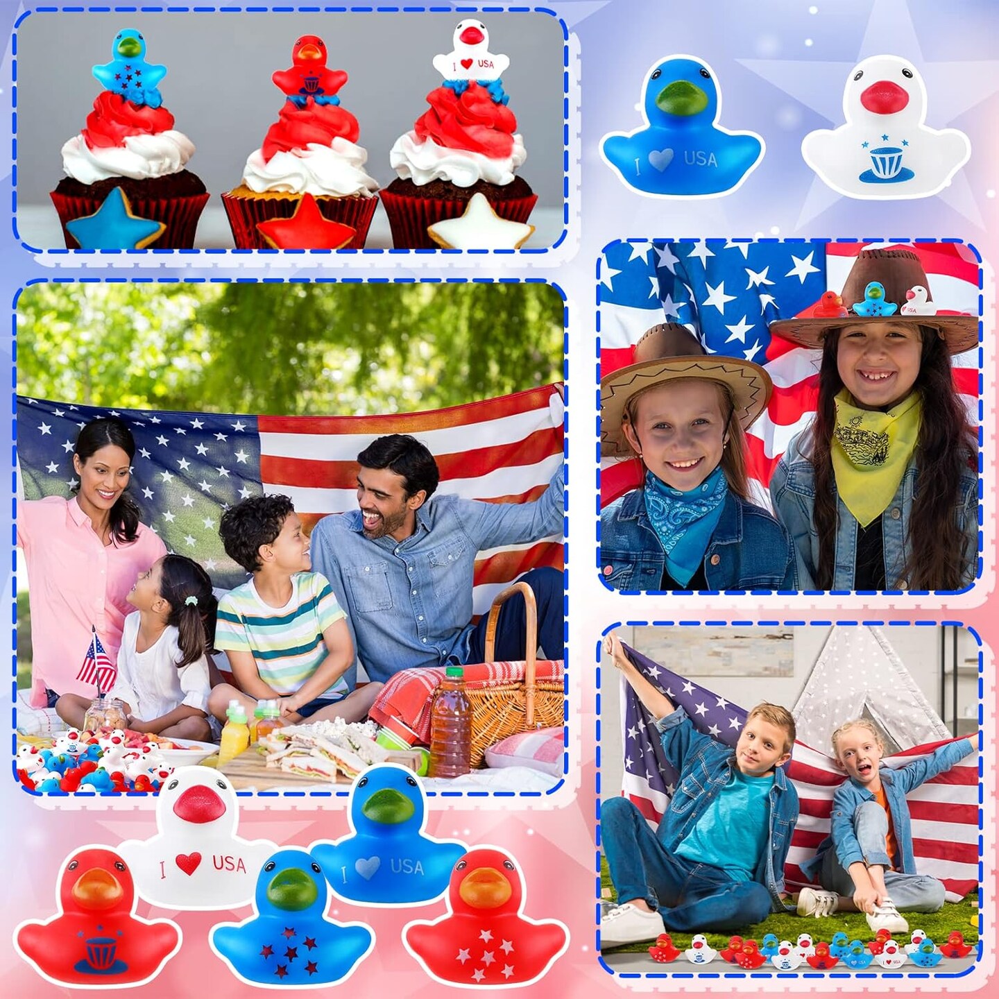 100 Pcs Patriotic Rubber Duck Bulk 1.57 Inch for Party