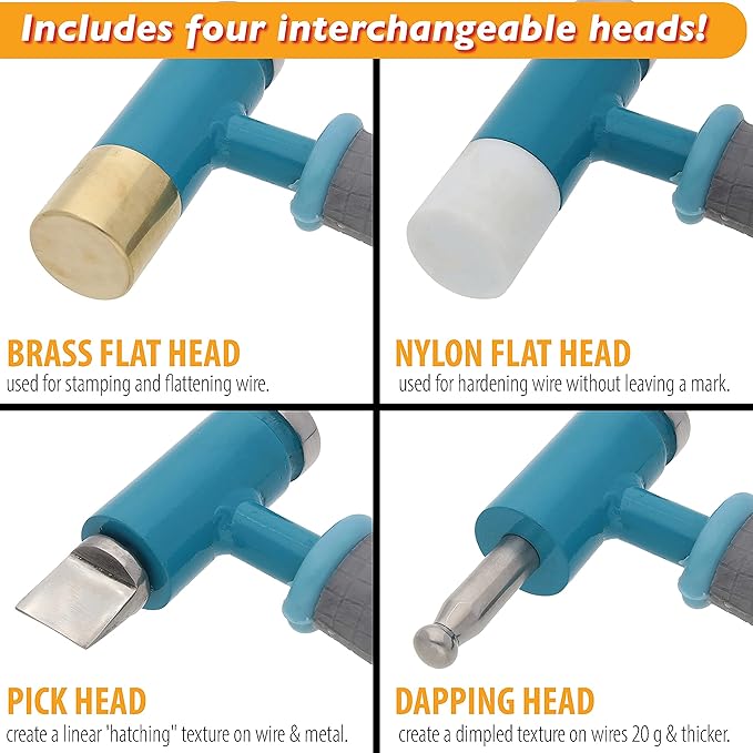 The Beadsmith Whammer Interchangeable Hammer - Patent Protected Wire Jewelry Hammer - Two Interchangeable Heads- Textured Handle - Used for Flattening, Spreading & Hardening