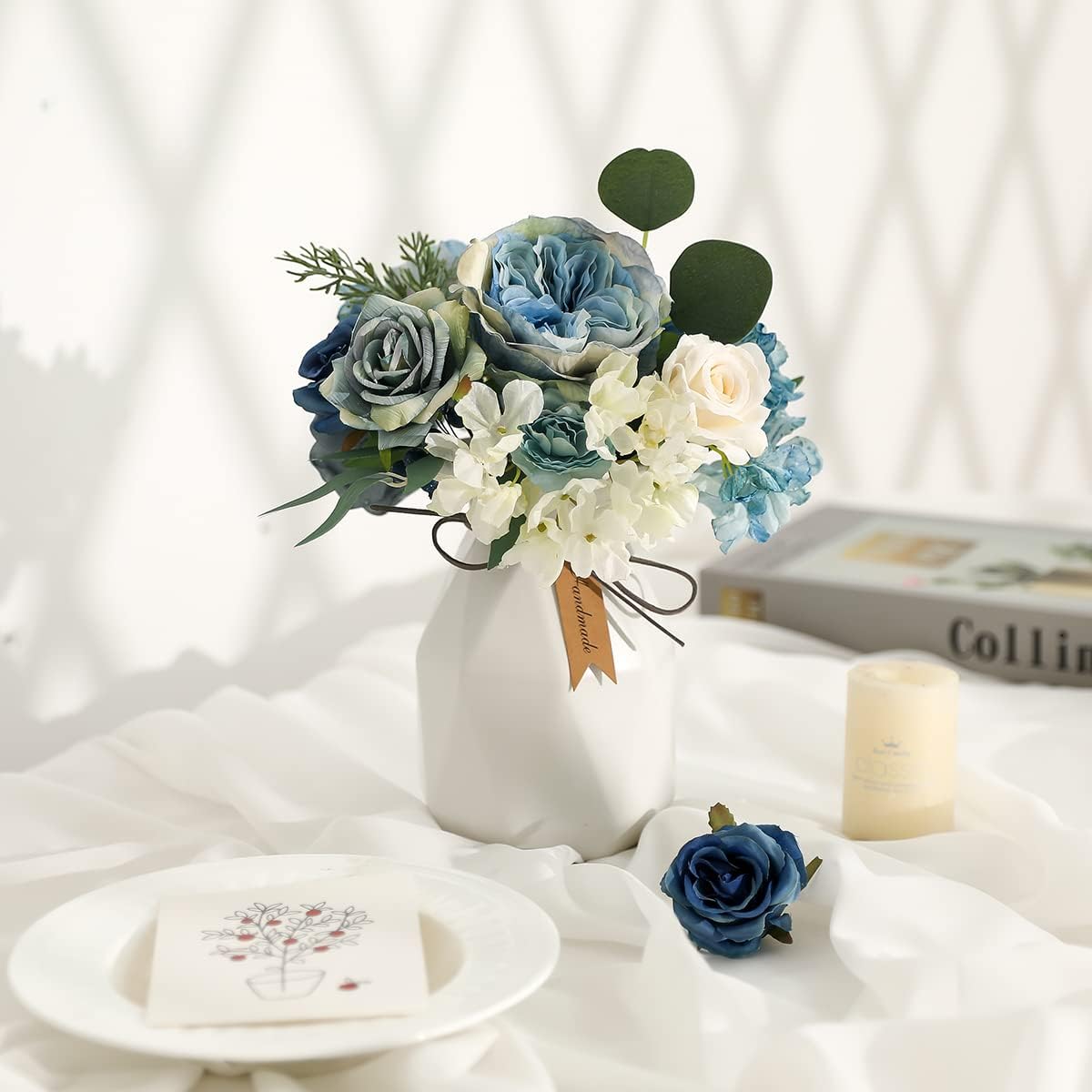 Artificial Flowers Combo Box Set Dusty Blue Flowers (White Blue Rose)